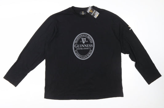 Guinness Men's Black Long Sleeve Cotton T-Shirt XL-2XL Beer Logo