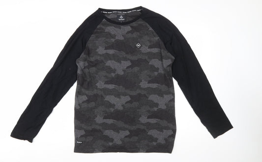 Threadbare Men's Grey Camouflage Long Sleeve Crew Neck T-Shirt XL