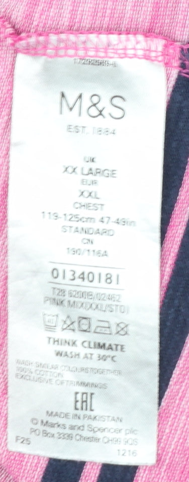 Marks and Spencer Blue Harbour Men's Pink Striped Polo Shirt XXL Regular Fit