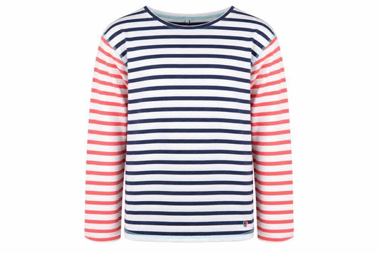 Front view of FatFace girls’ multicoloured striped long sleeve cotton t-shirt 10-11 years