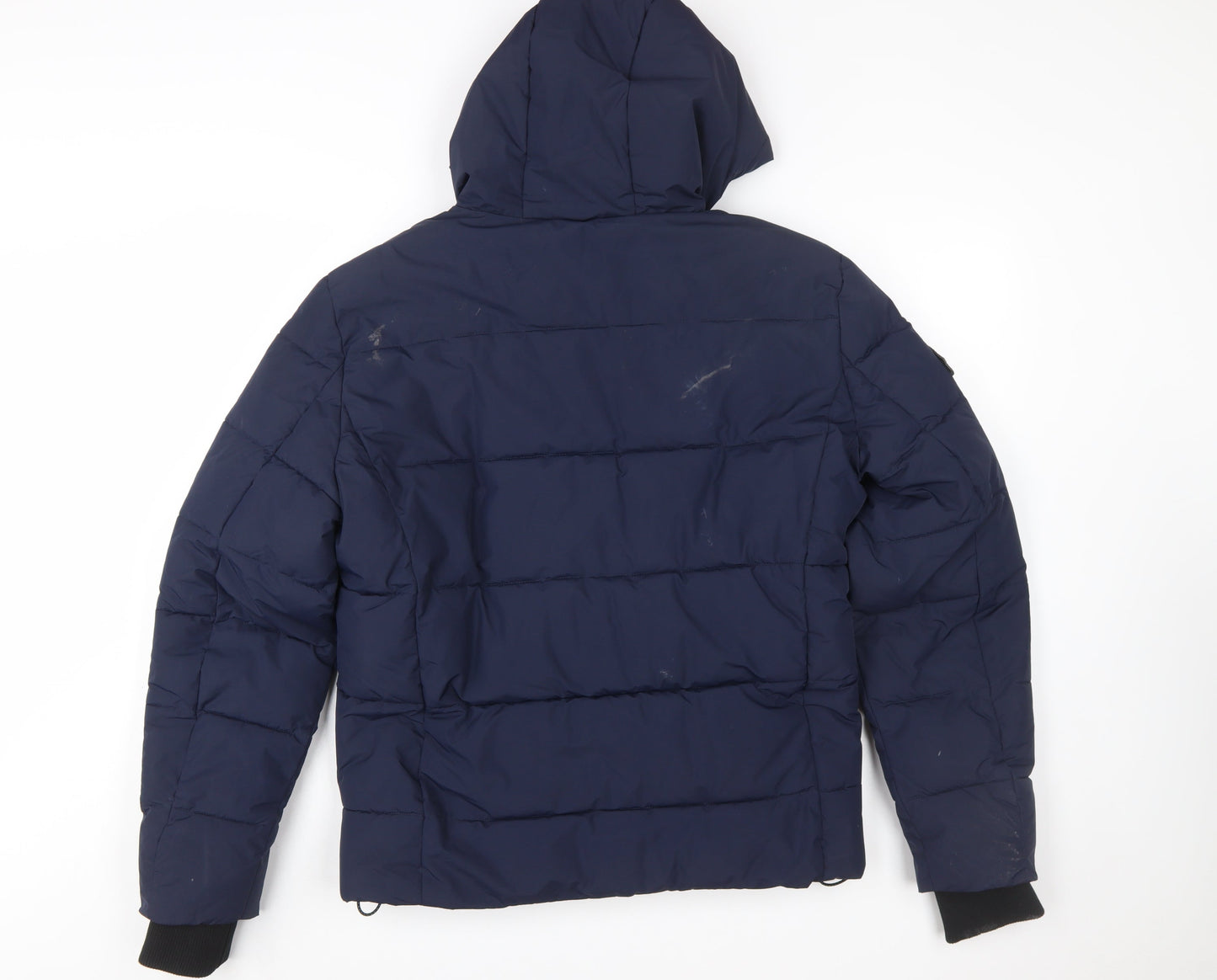 Superdry Men's Blue Hooded Puffer Jacket Size M Winter Zip Coat