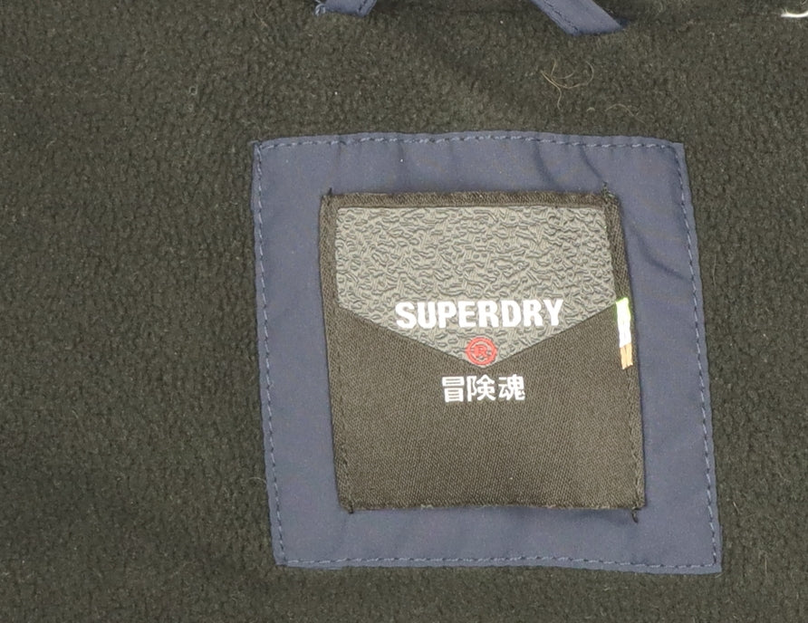 Superdry Men's Blue Hooded Puffer Jacket Size M Winter Zip Coat