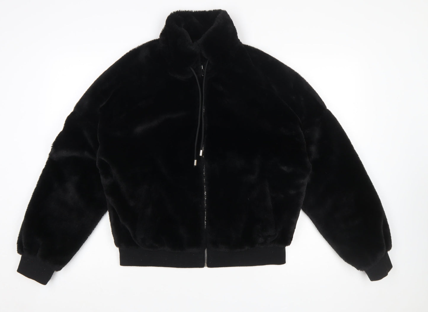 Missguided Women Black Faux Fur Bomber Jacket UK 12 Tall