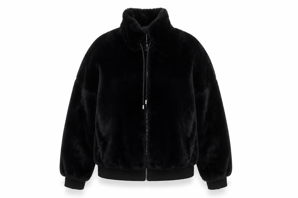 Missguided Women Black Faux Fur Bomber Jacket UK 12 Tall