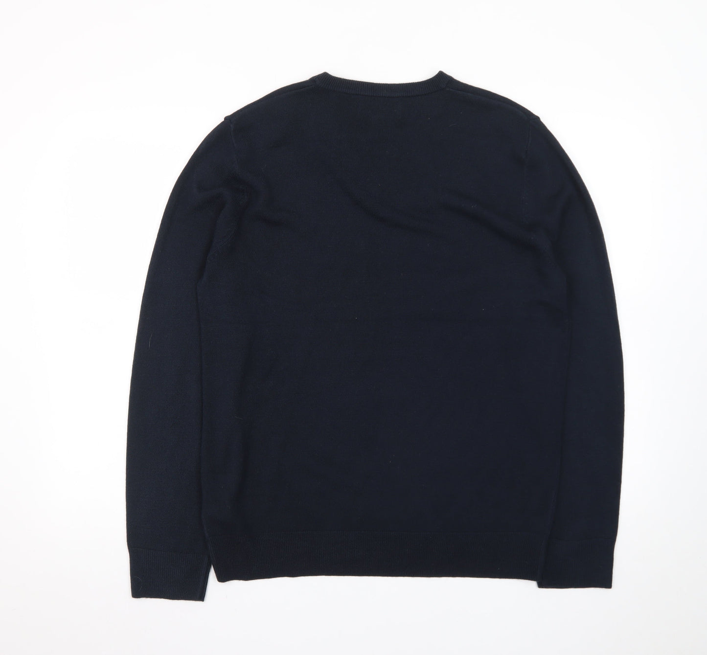 Marks and Spencer Men's Blue V-Neck Acrylic Jumper Size L