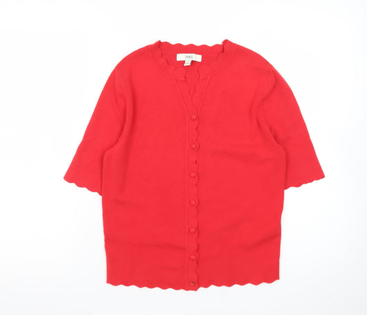 Marks and Spencer Women Red Small Scallop Edge Cardigan Knit Top