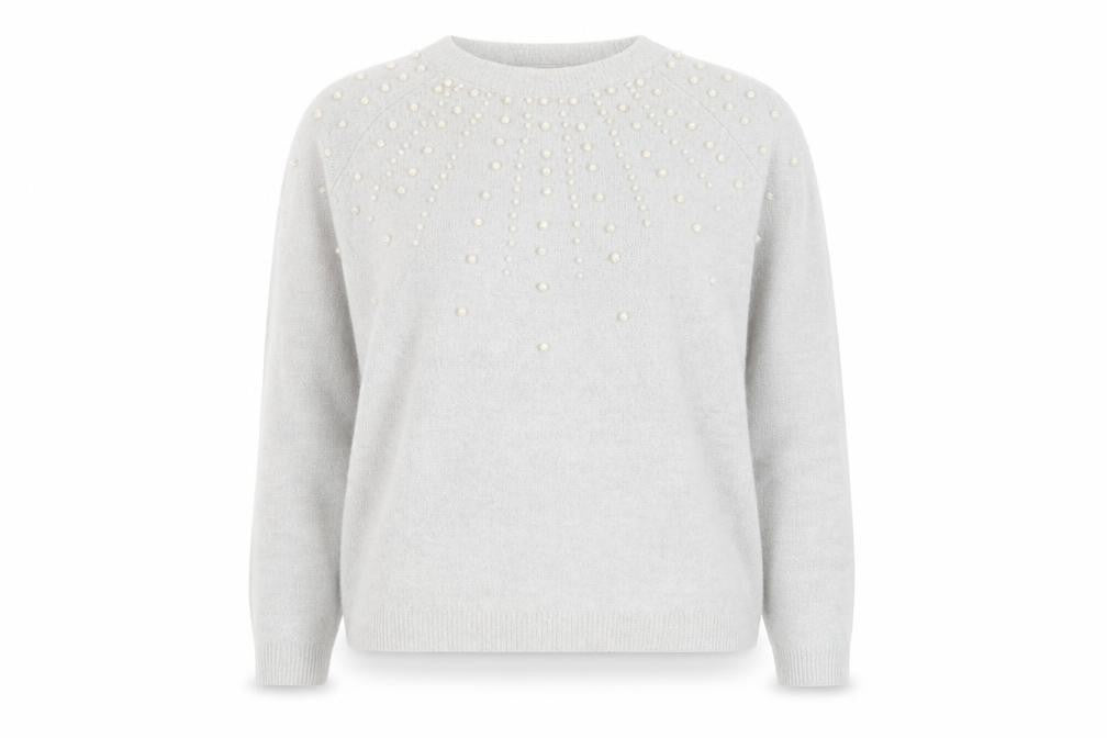 Klass Women’s Grey Beaded Crew Neck Pullover Jumper Size 2XL