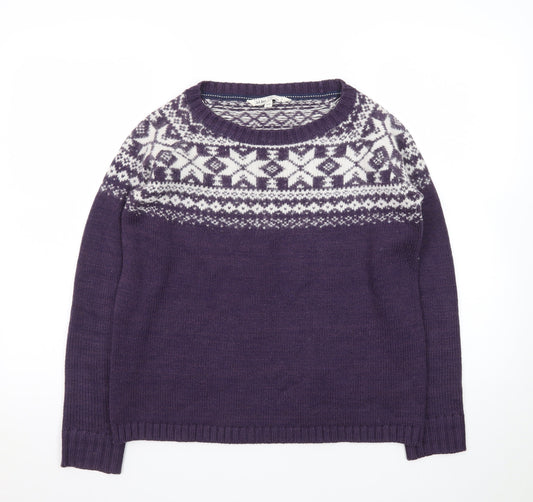 Fat Face Womens Purple Fair Isle Wool Blend Jumper Size 10