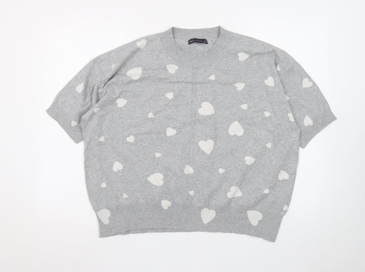 Marks and Spencer Women Grey Heart Print Short Sleeve Jumper XL