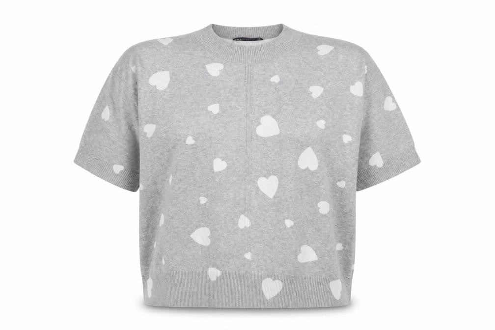 Marks & Spencer Women Grey Heart Print Short Sleeve Jumper XL