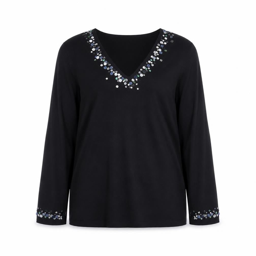 Marks & Spencer Women Black Sequin V-Neck Pullover Jumper Size 20