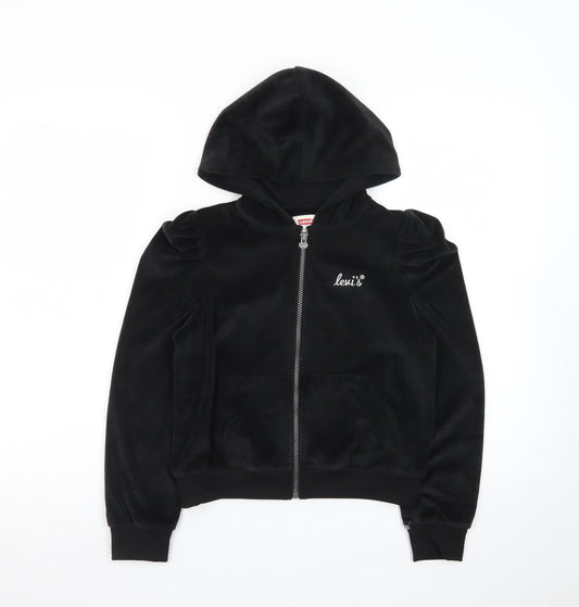 Levi's Girls Black Velour Full Zip Hooded Sweatshirt Size 10A