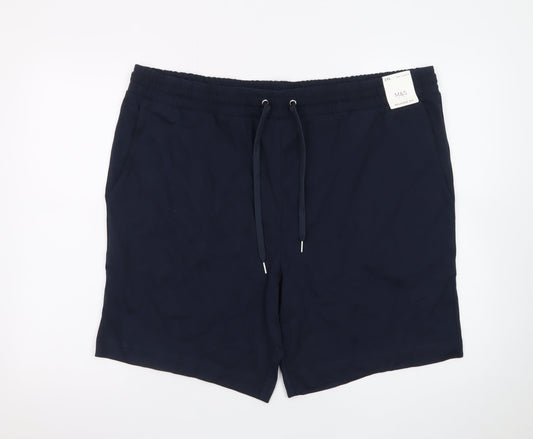 Marks and Spencer Men’s Blue 2XL Sweat Shorts with Drawstring Waist