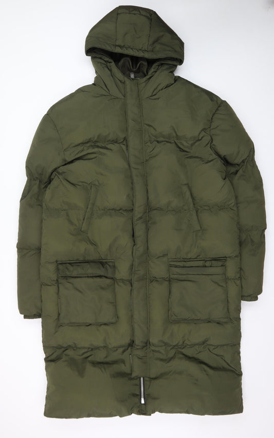 boohooMAN Unisex Adults Green Long Puffer Coat Size M Tall