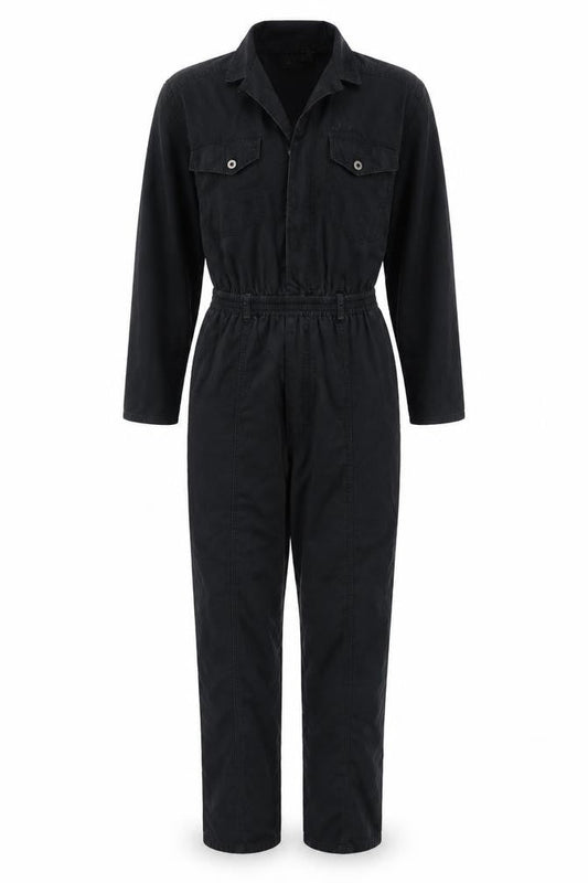 Lizsport Women's Black Cotton Jumpsuit Size S Long Sleeve Zip Waisted