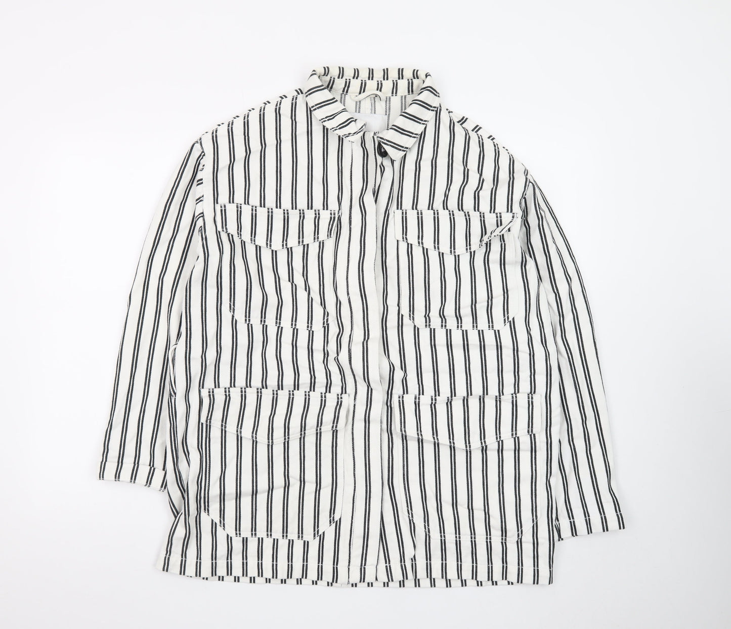 Monki Women's White Black Striped Cotton Suit Jacket XS