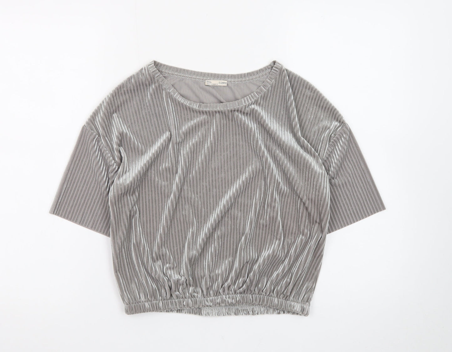 Zara Women Grey Velvet Cropped Blouse M Relaxed Fit