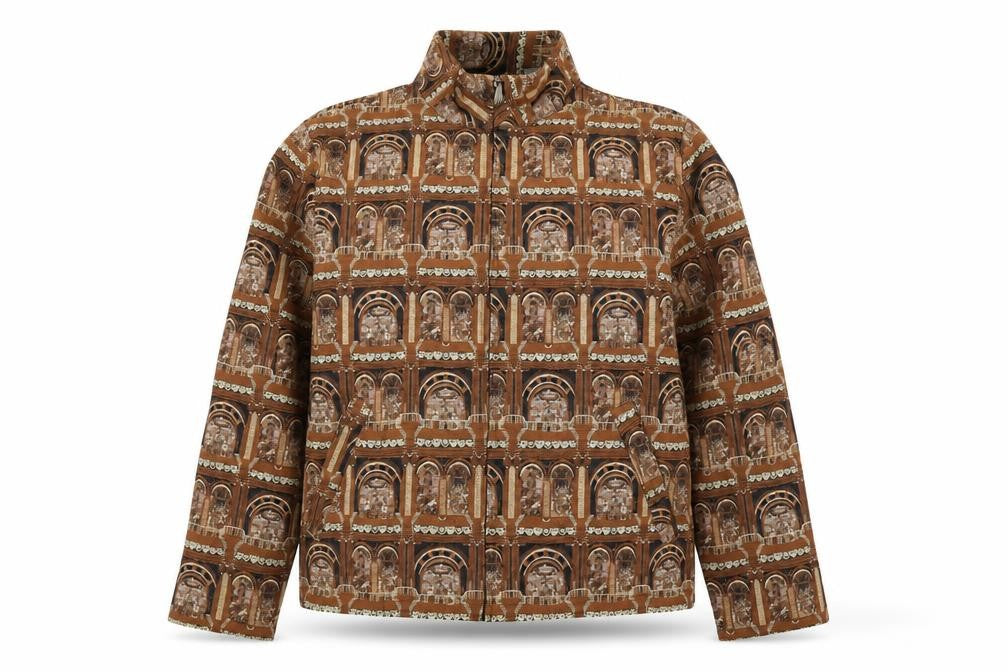 Chico’s Women Brown Architectural Print Silk Blend Suit Jacket Size M