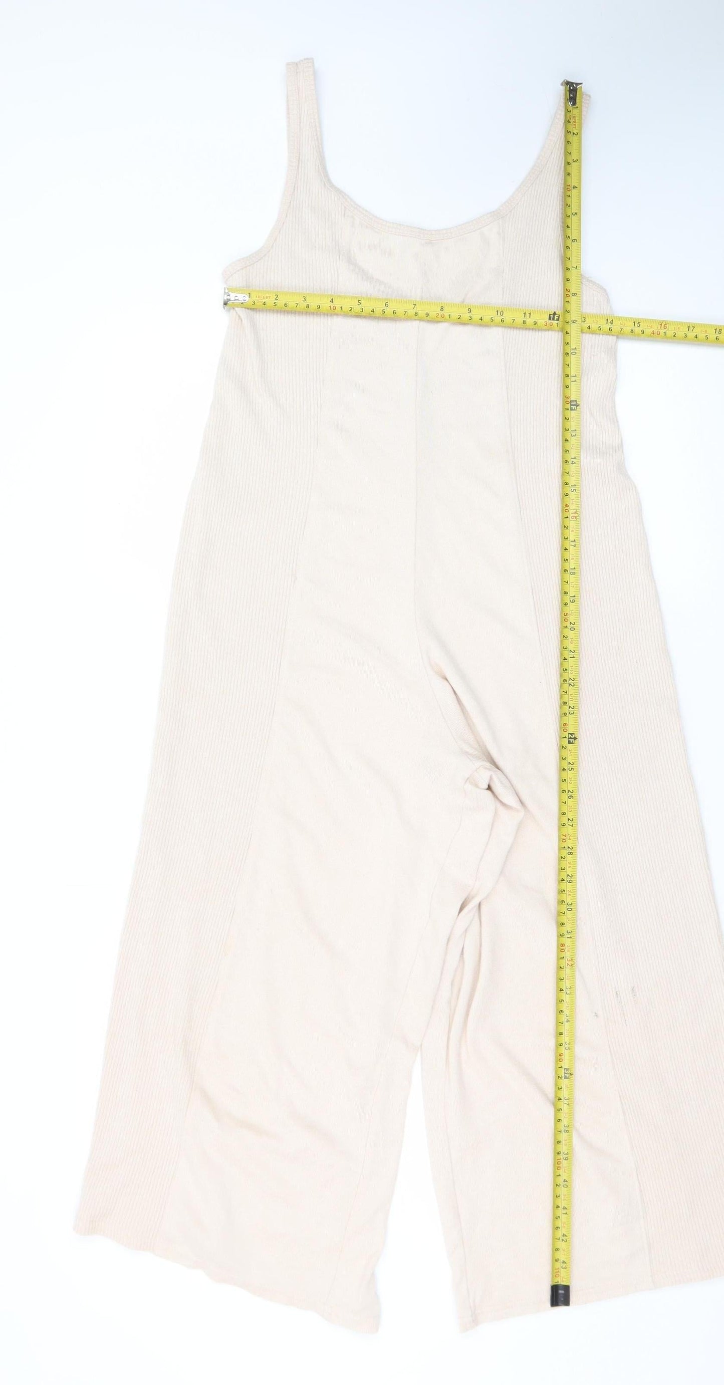 Gilly Hicks Women Beige Ribbed Jumpsuit Small Sleeveless Wide-Leg