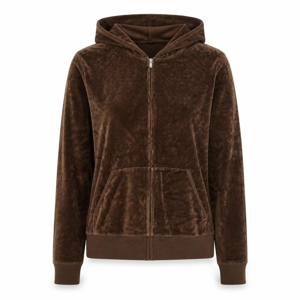 Bella Women Brown Velour Full Zip Hoodie Medium Casual