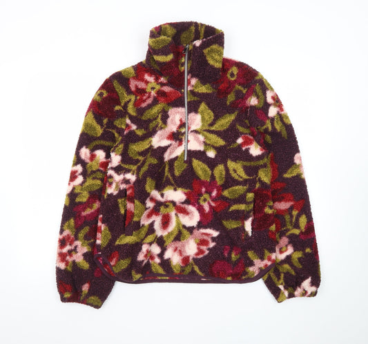 Threadbare Women's Burgundy Floral 1/4 Zip Fleece Sweatshirt Size 8