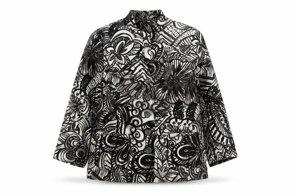 Lanalee Women Black Beige Floral Abstract Blazer Size M Regular Fit