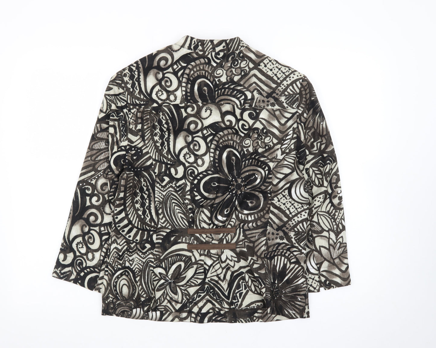 Lanalee Women Black Beige Floral Abstract Blazer Size M Regular Fit