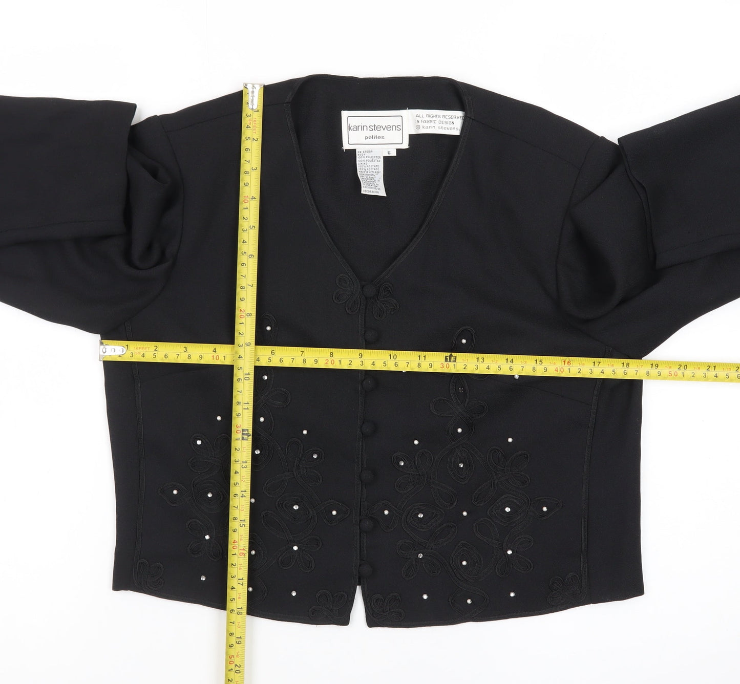 Karin Stevens Women Black Size 10 Petite Embroidered Cardigan