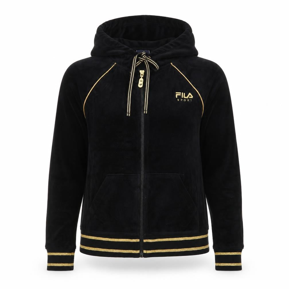 Front view of Fila Sport Women's Black Velour Full Zip Hoodie Medium