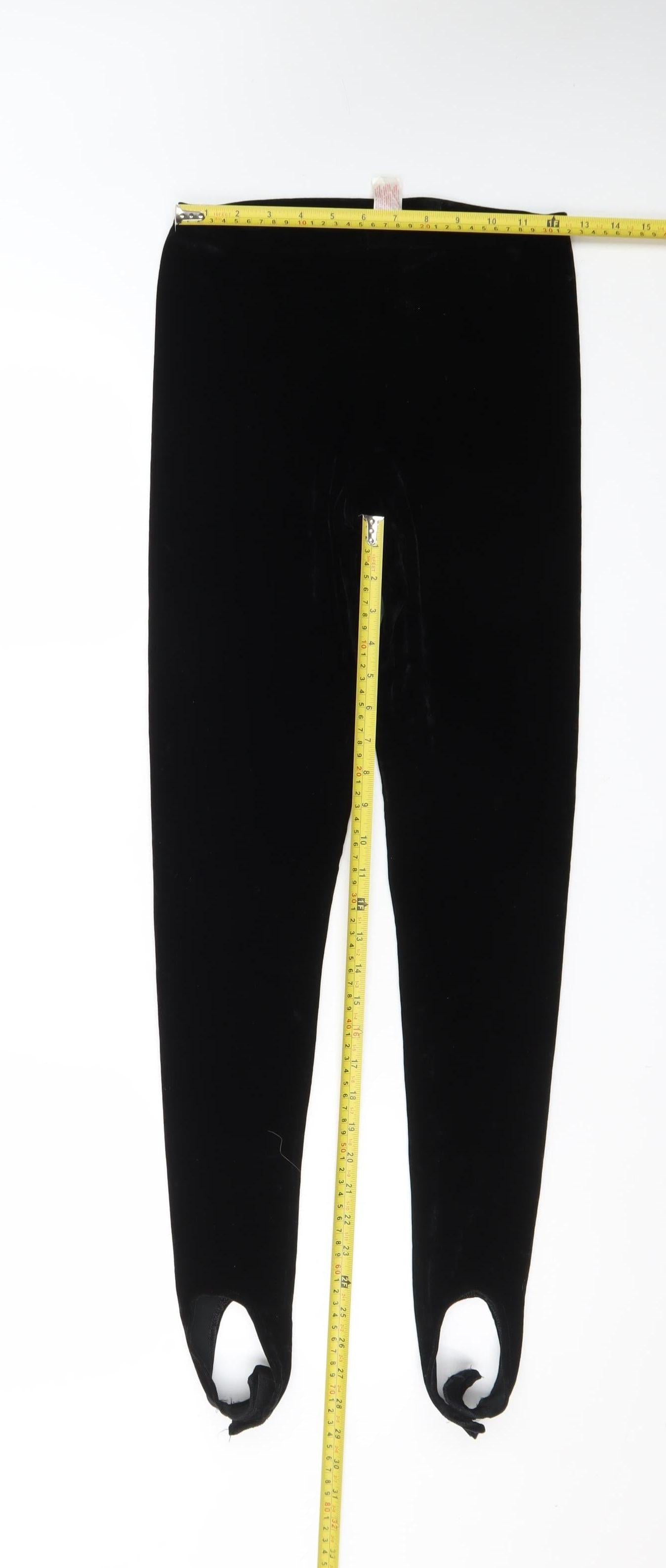 Rixe des Arts Women Black Velvet Stirrup Leggings L