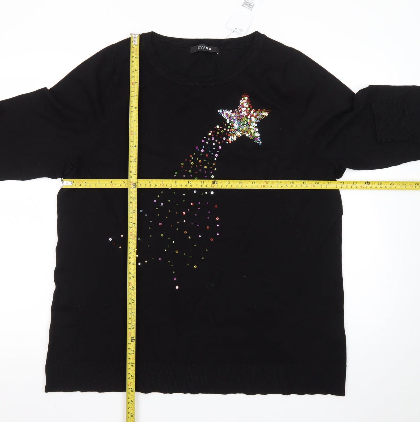 Evans Womens Black Size 18 Rhinestone Star Pullover Jumper