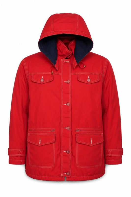 Richards Men's Red Cotton Parka Jacket L Hooded Winter Coat