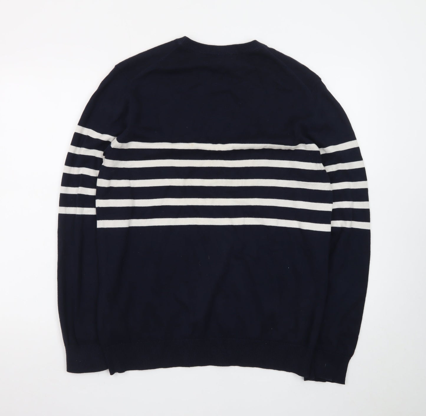 Crew Clothing Company Men's Blue Striped Cotton Jumper L