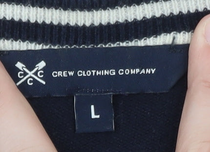 Crew Clothing Company Men's Blue Striped Cotton Jumper L