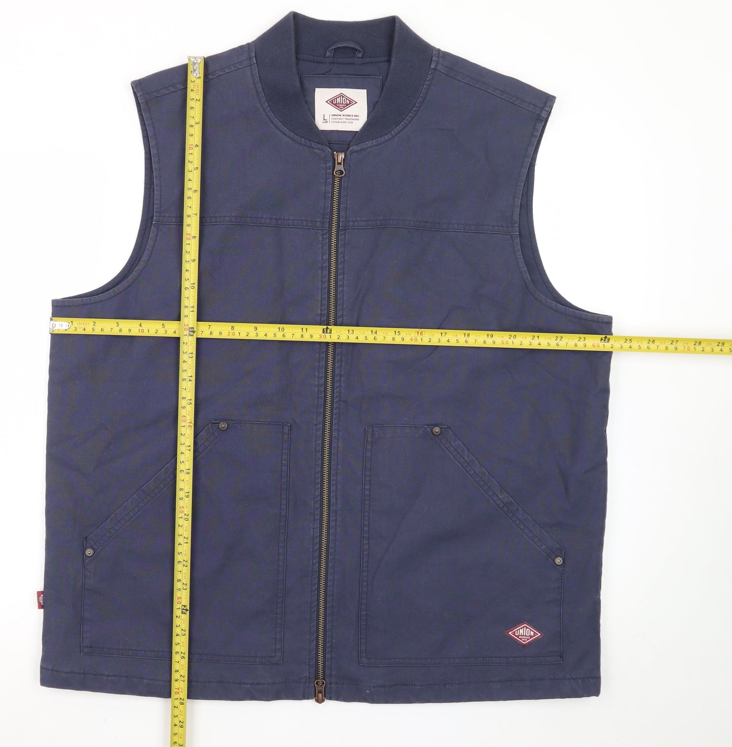 Union Works Men’s Blue Cotton Zip Waistcoat Bodywarmer L