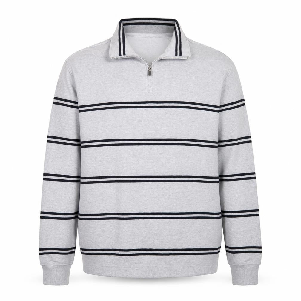 Marks & Spencer Men's Grey Striped 1/4 Zip Cotton Sweatshirt M