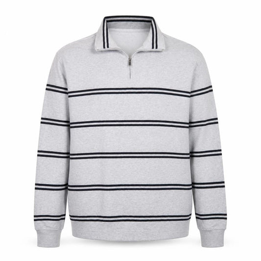 Marks & Spencer Men's Grey Striped 1/4 Zip Cotton Sweatshirt M