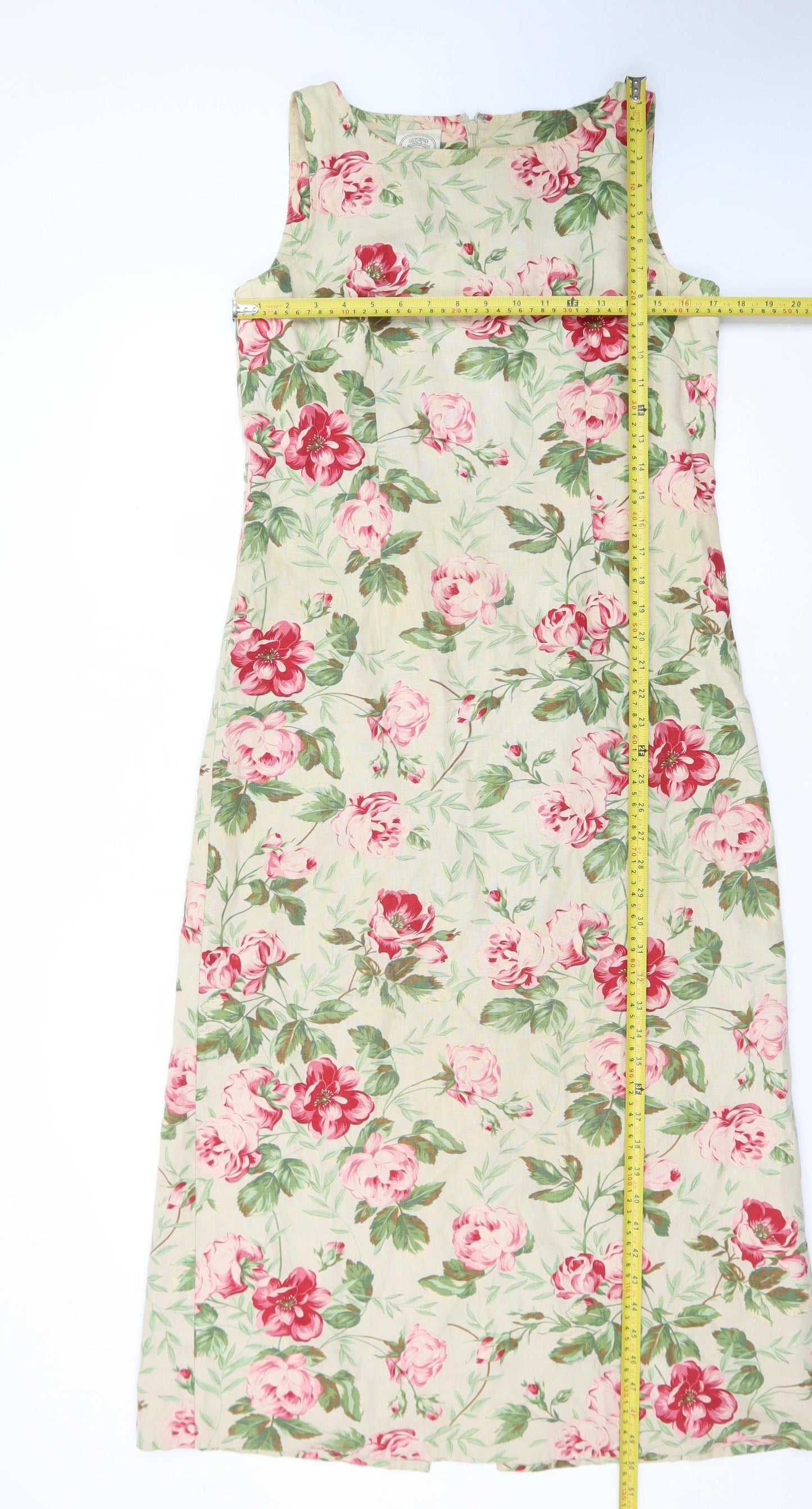 Laura Ashley Women's Beige Floral Midi Shift Dress UK 10