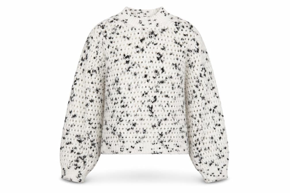 Mango Women’s White Speckled Chunky Knit High Neck Jumper XS