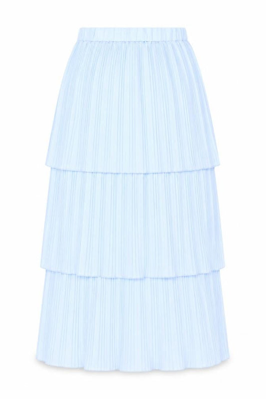 ELLI WHITE Womens Blue Pleated Layered Midi Skirt S
