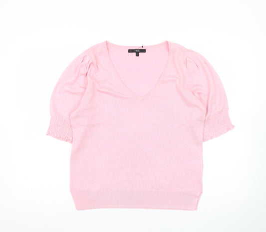 Next Women Pink V-Neck Short Sleeve Pullover Jumper Size 10