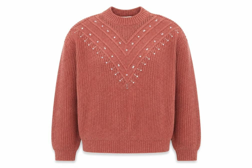 Next Women's Pink Beaded Chunky Knit Pullover Jumper Size M