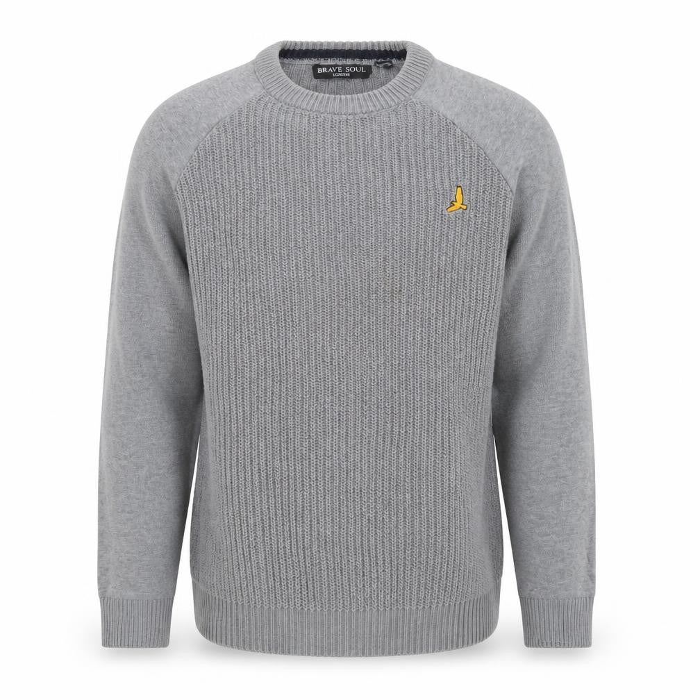 Brave Soul Men Grey Crew Neck Pullover Jumper Size S Cotton Knit