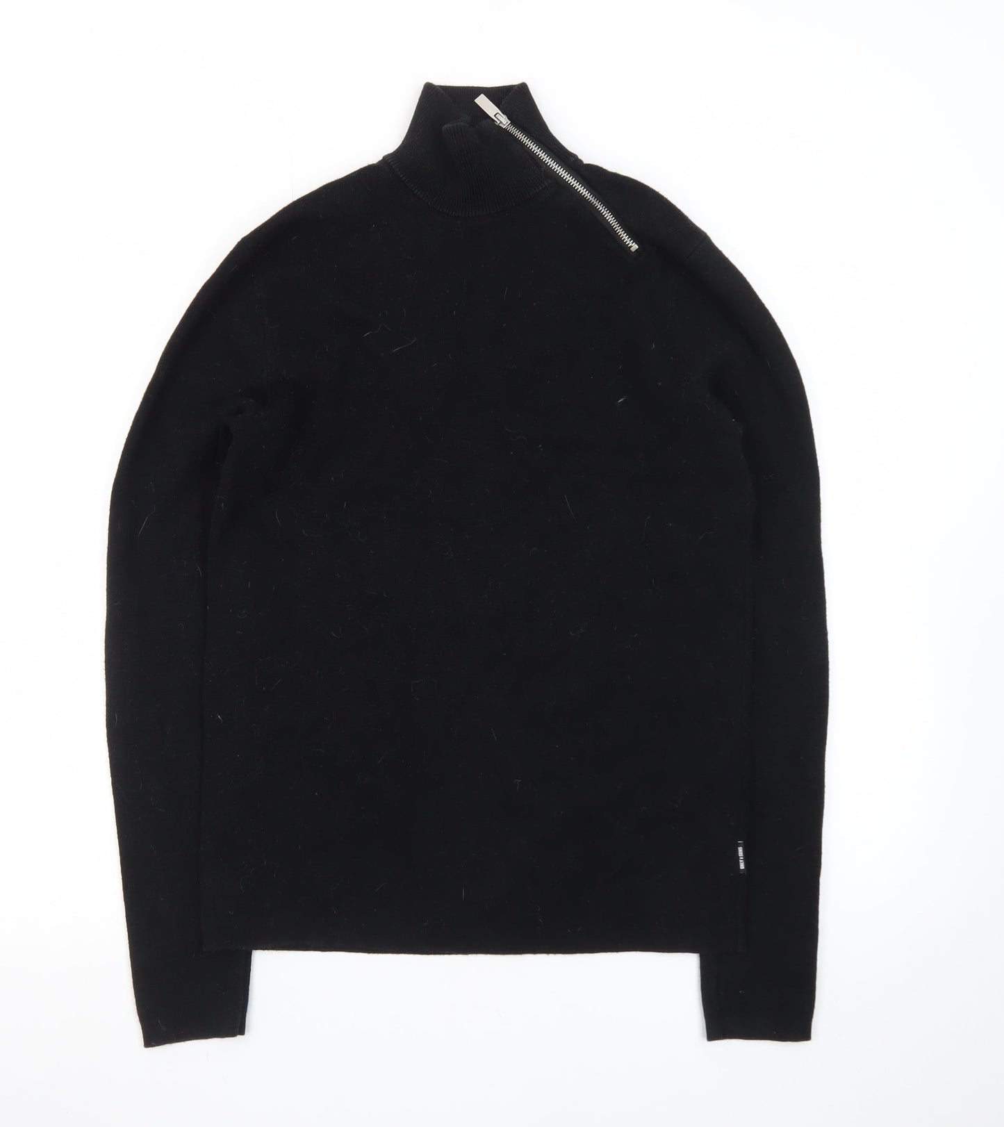 ONLY & SONS Unisex Black XS Mock Neck Zip Cotton Jumper