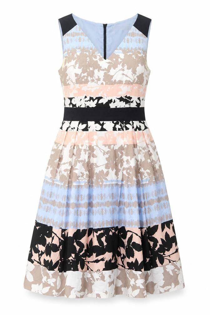 Front view of Principles by Ben de Lisi women’s multicoloured fit & flare dress, size UK 10