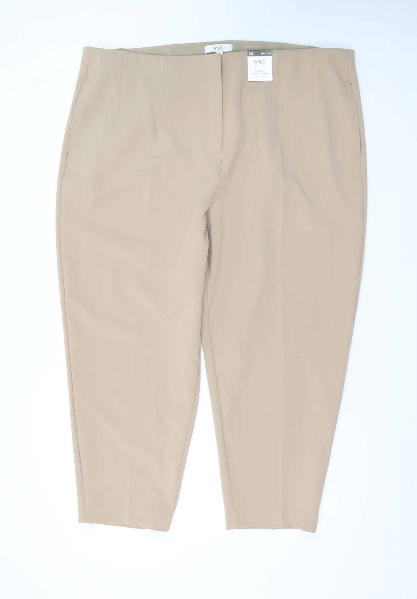 Marks and Spencer Women Beige Size 24 Regular Twill Trousers