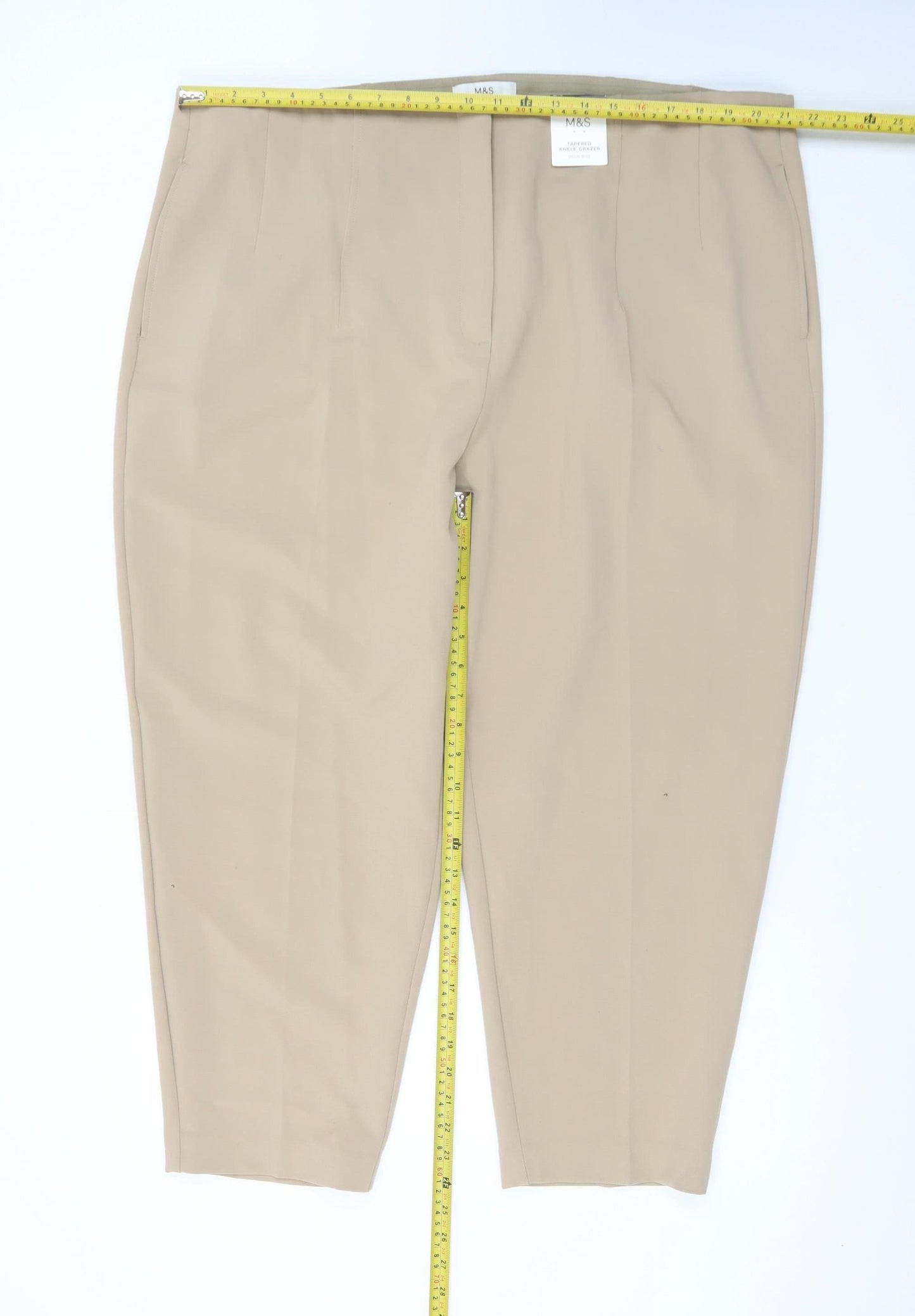 Marks and Spencer Women Beige Size 24 Regular Twill Trousers