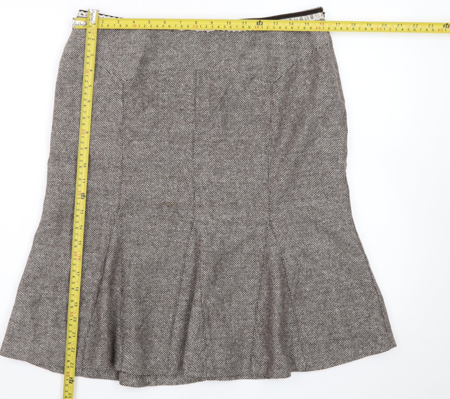 Oasis Women Brown Wool Tweed Flared Knee Length Skirt Size 14