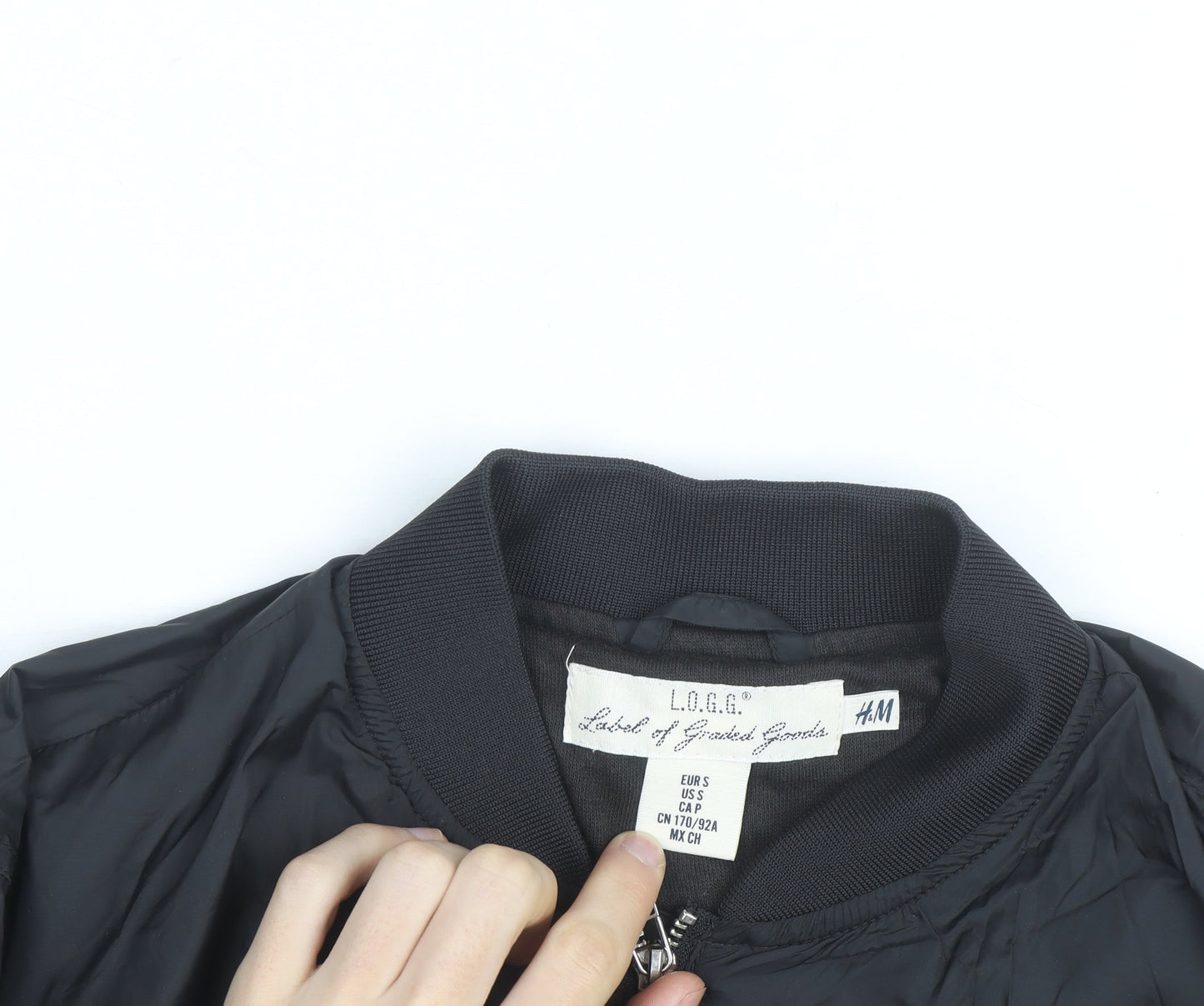 H&M L.O.G.G Mens Black Bomber Jacket S Lightweight Zip Pockets