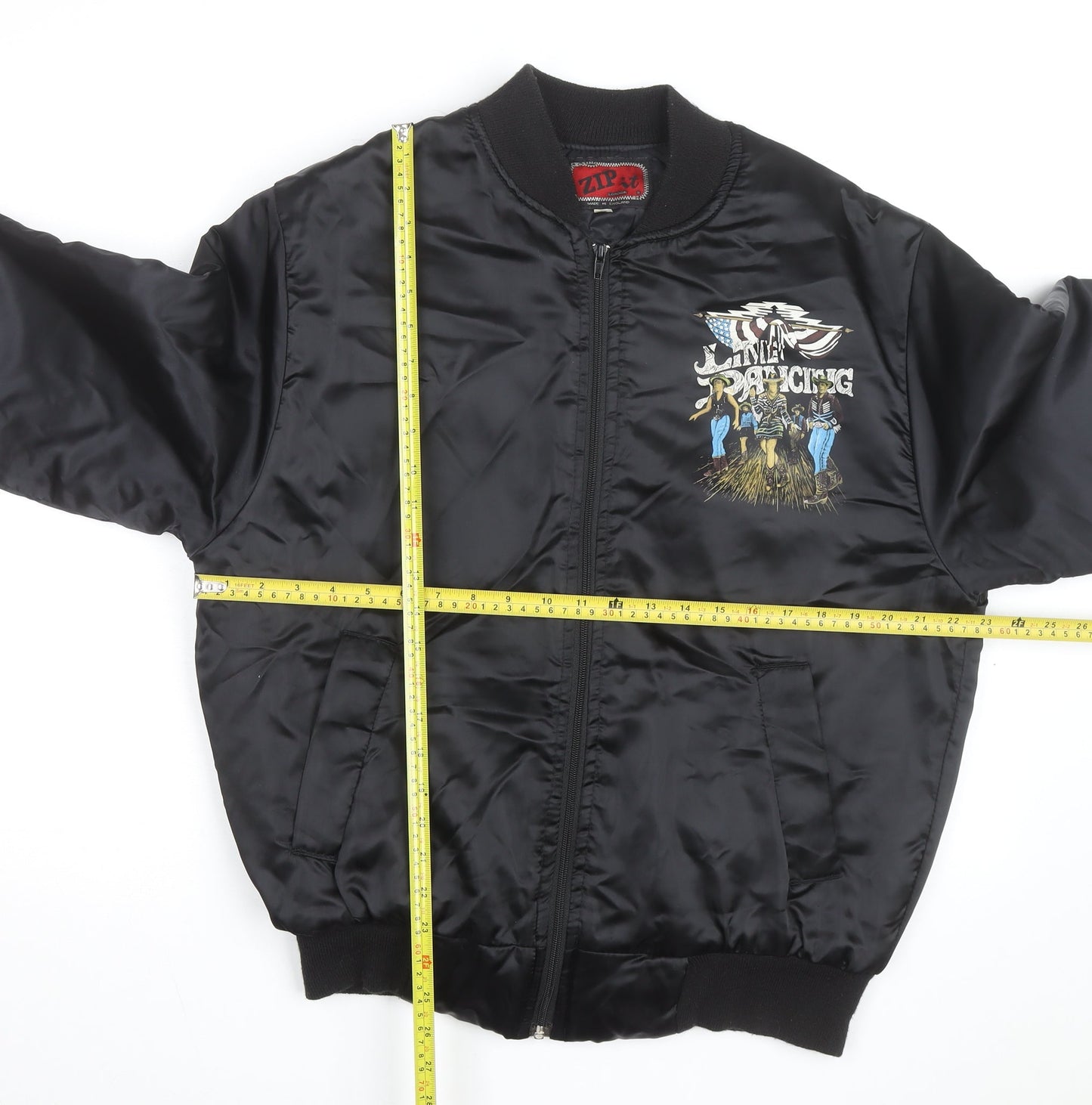 Zip It London Men's Black Bomber Jacket Size S Western Line Dancing Embroidered